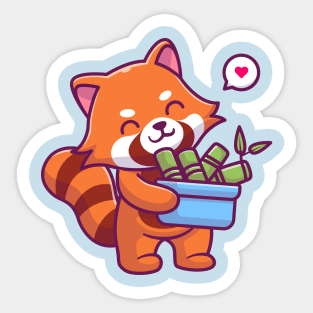 Cute Red Panda Bring Bamboo Sticker